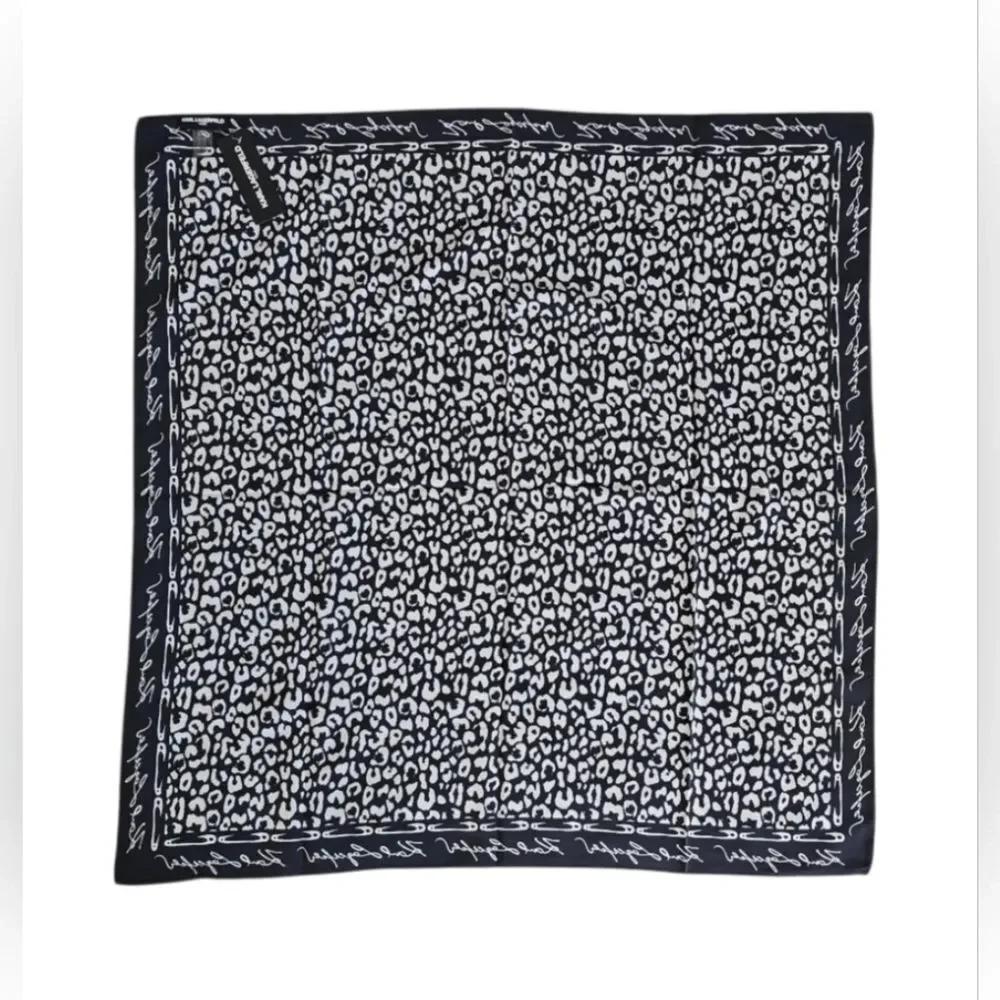 Karl Lagerfeld Black and White Leopard Print Silk Scarf